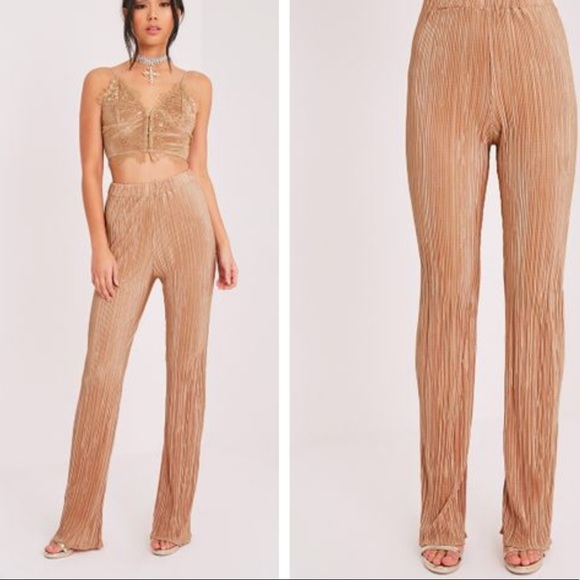 Follie Champagne Pleated High Waisted Trousers - Picture 4 of 5